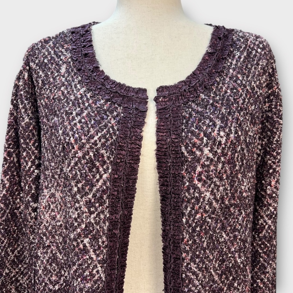 Chicos Travelers Open Cardigan Jacket Plum Burgundy Women 12-14 L Lagenlook Fall - Picture 2 of 14